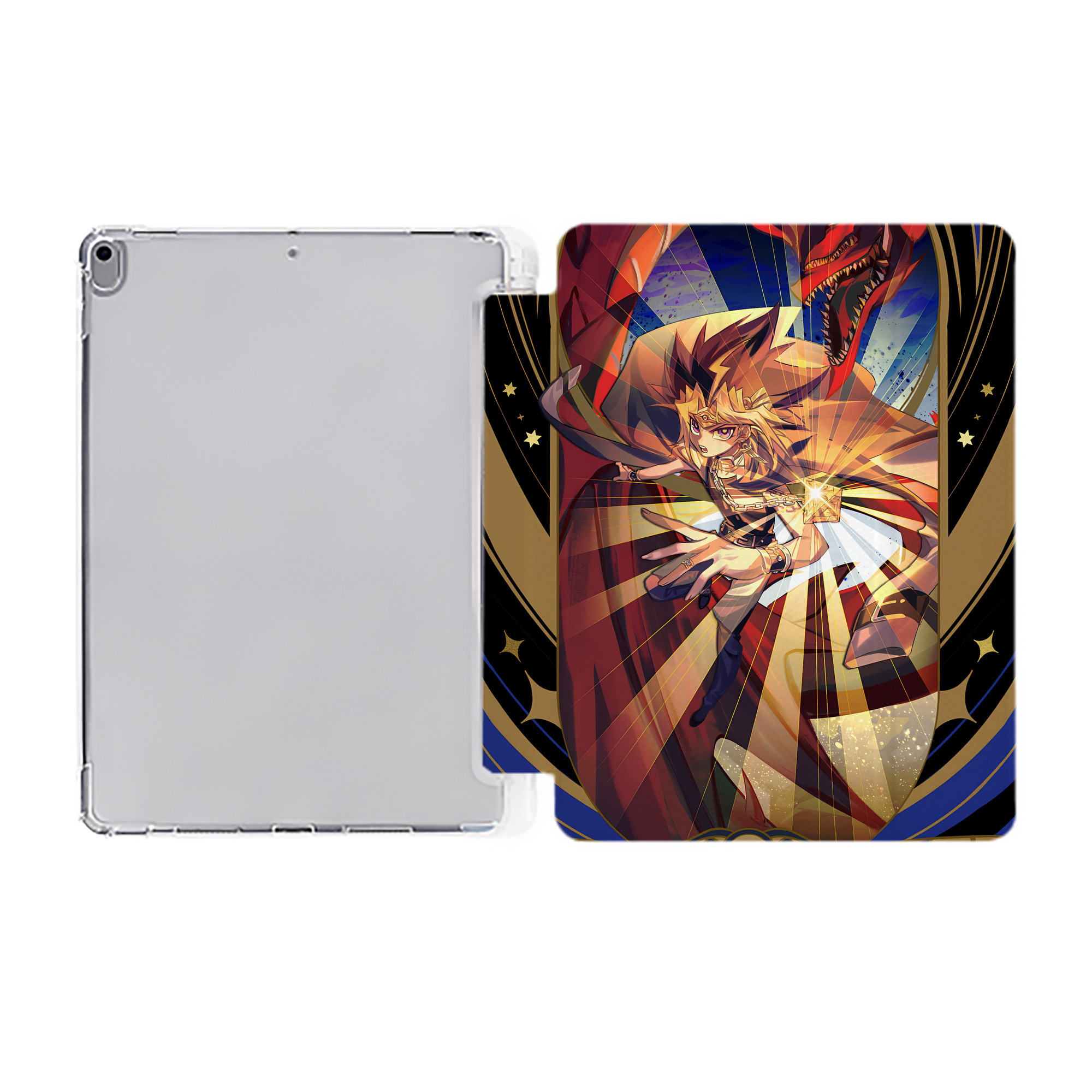 （画像用） 遊☆戯☆王 Yu-Gi-Oh! IPad ケース ペン収納付き 三つ折りスタンド PUレザー×シリコン 対応機種9.5/10.5/10.9インチ